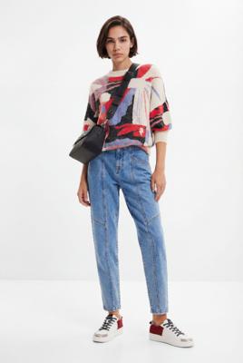 Mom jeans met stiksels - BLUE - 34