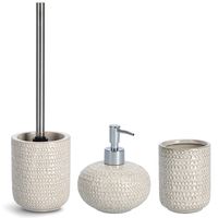 Badkamer accessoires set 3-delig - keramiek - beige - structure - thumbnail