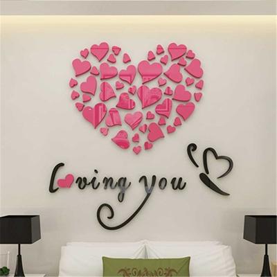 Liefde hart DIY verwisselbare muur stickers kamer decor 3D muur stickers grootte: 40cm x 40cm (roze)