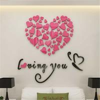Liefde hart DIY verwisselbare muur stickers kamer decor 3D muur stickers grootte: 40cm x 40cm (roze)