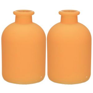 Jodeco - bloemenvaas Avignon - 2x - Fles model - glas - mat oranje- H17 x D11 cm