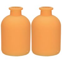 Jodeco - bloemenvaas Avignon - 2x - Fles model - glas - mat oranje- H17 x D11 cm