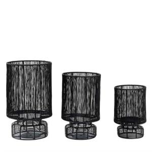 PTMD Celima Rond Windlicht - H30 x Ø18 cm - Set van 3 - Metaal - Zwart