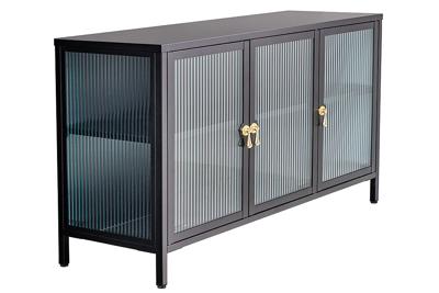 Vitrinekast AMSTERDAM 105cm geribbeld glas zwart - 43534