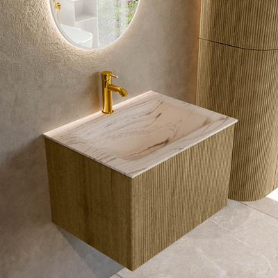 Badmeubel Mondiaz Kurve-Dlux | 60 cm | Meubelkleur Dusk | Wastafelkleur Nata | Solid surface | Wasbak midden spoelbak | 1 kraangat