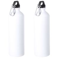 4x Stuks aluminium waterfles/drinkfles wit met schroefdop en karabijnhaak 800 ml