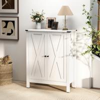 Schoenenkast met Deuren & 6-traps Verstelbare Planken Schoenencommode in Landelijke Stijl Wit