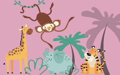 Kleurrijke Cartoon Safari Vinyl tapijt dieren