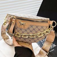 Black Crocodile Embossed PU Leather Bum Bag with Chain Detail Khaki / Coffee Brown