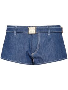 Miu Miu short en jean ceinturé à boucle logo - Bleu