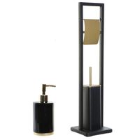 Toiletborstel set - zeeppompje/toiletrolhouder zwart/goud metaal 80 cm - Badkameraccessoireset - thumbnail