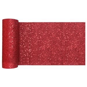 Tafelloper op rol - rood glitter - smal 18 x 500 cm - polyester