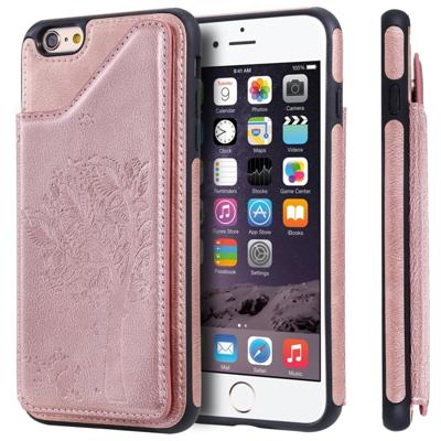 Voor iPhone 6 plus Kat boom reliëf patroon schokbestendige beschermende case met kaartsleuven & fotolijstjes (Rose goud)