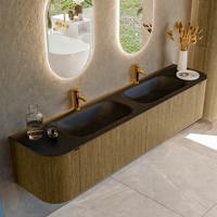 Badmeubel Mondiaz Kurve | 200 cm cm | Meubelkleur Dusk | Wastafelkleur Urban | Solid surface | Wasbak beiden zijden spoelbak | 2 kraangaten