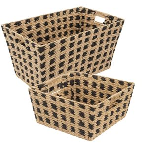 Set van 2x gevlochten rieten opbergmanden beige/zwart