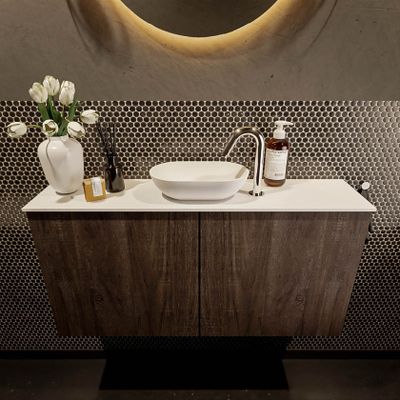 Mondiaz Fowy toiletmeubel 100cm dark brown met blad en waskom talc midden 1 kraangat