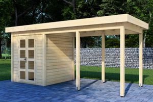 Prime Line blokhut 250x250 cm + luifel 400 cm- Plat dak- Onbehandeld vurenhout- Van Kooten - Van Kooten