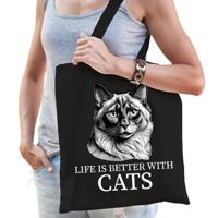 Cadeau tas voor kattenliefhebbers - zwart - Balinees kat/poes - katoen - 42 x 38 cm
