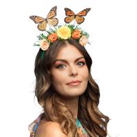 Carnaval verkleed Tropisch diadeem - met vlinders en bloemen - kunststof - dames - hoofdband