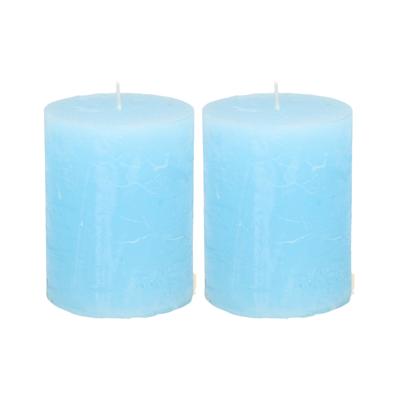 Atmosphera Stompkaars - 2x - licht blauw - 7 x 9 cm - middel rustiek model - cilinderkaars - kaa