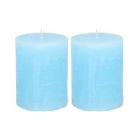 Atmosphera Stompkaars - 2x - licht blauw - 7 x 9 cm - middel rustiek model - cilinderkaars - kaa