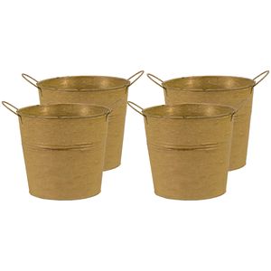 Emmer/plantenpot/bloempot - 4x - zink - oud goud - D14 x H12 cm