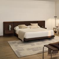 Kave Home Bed 'Norlen' Met 2 nachtkastjes, Walnootfineer, 160 x 200cm