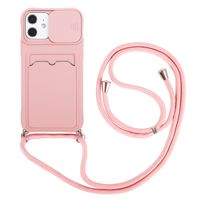 iPhone 14 Plus hoesje - Backcover - Koord - Pasjeshouder - Portemonnee - TPU - Roze