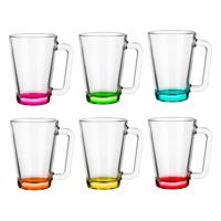 Glasmark Theeglazen/koffie glazen met gekleurde basis - transparant glas - 6x stuks - 300 ml   -