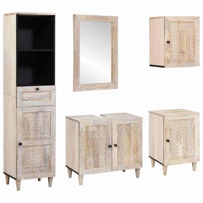 Badkamermeubelset 5 pcs Wit 38 x 33 x 160 cm massief mangohout