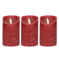 Led kaars/stompkaars - 3x - bordeaux rood - H12,5 x D7,5 cm - wax - warm wit licht - bewegende vlam