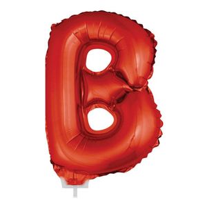 Rode opblaas letter ballon B op stokje 41 cm   -