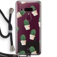 Cactusprint roze: HTC U12+ Transparant Hoesje met koord