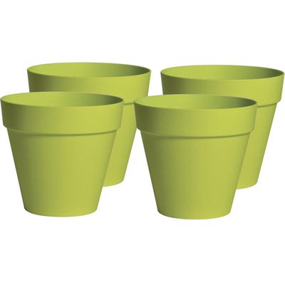Plantenpot/bloempot - 4x - kunststof - lime groen - binnen en buiten - D26 x H22 cm
