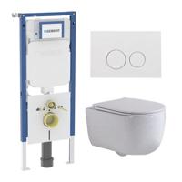 QeramiQ Dely Swirl Toiletset - 36.3x51.7cm - Geberit UP720 Duofix Sigma inbouwreservoir - slim zitting - glans witte bedieningsplaat - ronde knoppen - wit glans SW1237202/SW706186/SW1000766/SW1026256