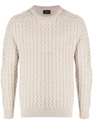 Brioni pull en maille torsadée à col rond - Marron