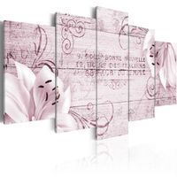 Schilderij - Lelies op roze hout , houtlook , 5 luik - thumbnail