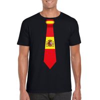 Zwart t-shirt met Spanje vlag stropdas heren - thumbnail