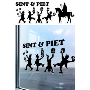 Sint en Piet zelfklevende raamsticker zwart 90 x 32 cm