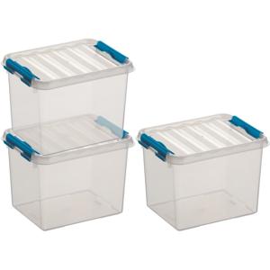 3x sunware q-line opberg box/opbergdoos - 3 liter - 20 x 15 x 14 cm - kunststof - transparant