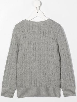 POLO RALPH LAUREN KIDS pull en maille torsadée à col rond - Gris