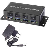 Renkforce RF-3955362 USB 3.2 Gen 1-hub 4 poorten Met metalen behuizing, Individueel schakelbaar, Voor wandmontage Zwart