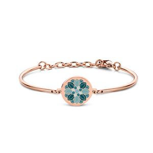 CO88 Collection Majestic 8CB 90460 Stalen Armband met bloem - 16,5 + 3,5 cm - Roségoudkleurig / Groen