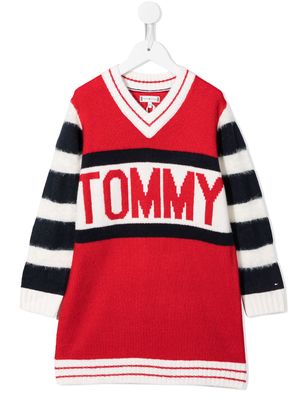 Tommy Hilfiger Junior robe à logo intarsia - Rouge