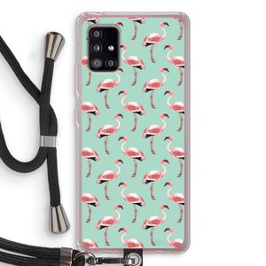 Flamingoprint groen: Samsung Galaxy A51 5G Transparant Hoesje met koord