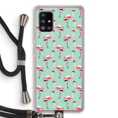 Flamingoprint groen: Samsung Galaxy A51 5G Transparant Hoesje met koord