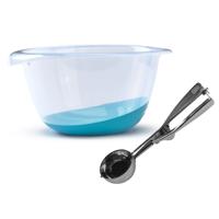 Whitefurze Oliebollen bakken set - Beslagkom - kunststof - met ijsbollen lepel 23 cm