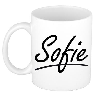 Sofie Naam koffiemok - beker - met sierlijke letters - wit - 300 ml - Cadeau - Dames