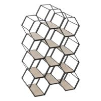 Metalen hexagon flessenrek/wijnrek - voor 12 flessen - 30 x 16 x 47 cm - zwart