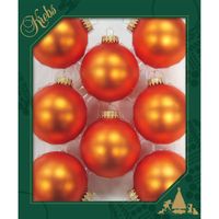 Krebs Kerstballen - 8x st - velvet oranje - 7 cm - glas - Kerstbal - thumbnail